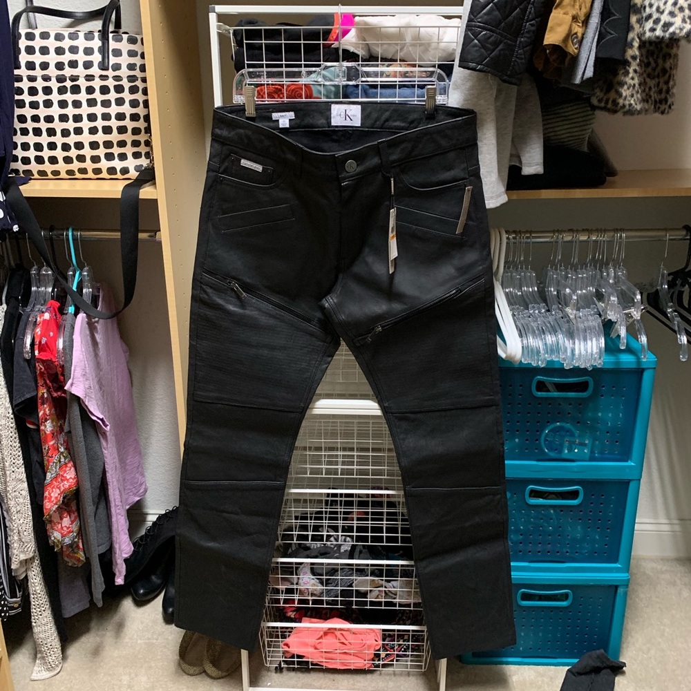 CK jeans leather moto pants